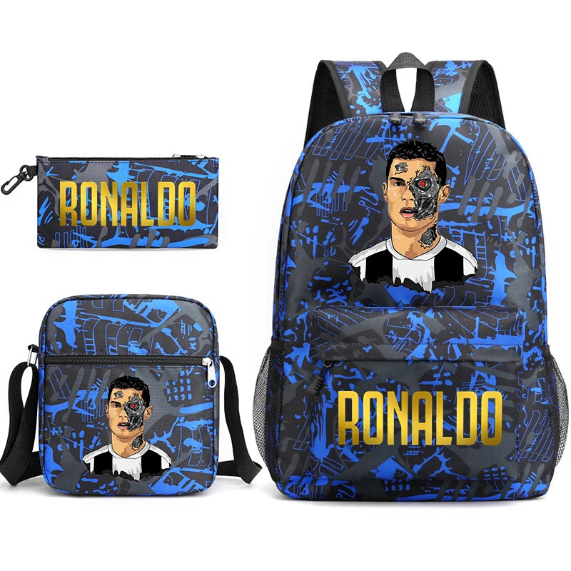 Ronaldo printed children's backpack set student school bag shoulder bag pencil case 3-piece set universal for boys and girls