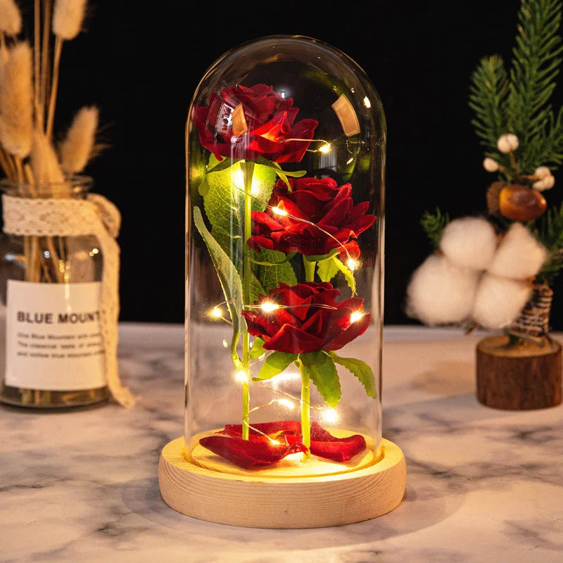 Rose Glass Cover Rose in Glass Dome Light Up Gifts for Women Valentines Ornament Glass Dome Rose Ornament The Preserve Flannel