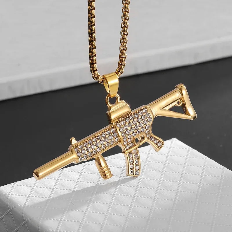 Hip-Hop Ak-47 Rifle Gun Pendant Necklace Men\'s Personalized Street Hip-Hop Rock Rap Party Jewelry